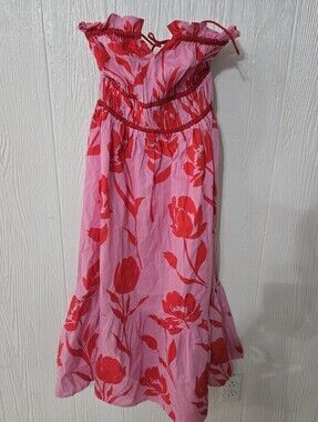 Girl Soul Strapless Red And Pink Floral Maxi Dress Size L 100% Cotton